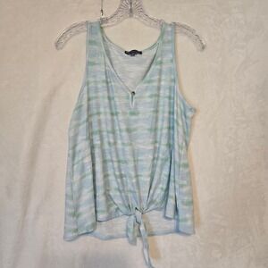 Womens Sleeveless Tie Front Tank Top Blue Green Tie Dye Size XL